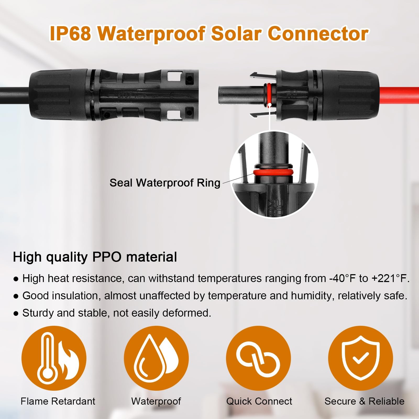 Solar Panel Extension Cable – 8AWG 20FT Solar Wire Cord 8 Gauge PV Wire with Fem