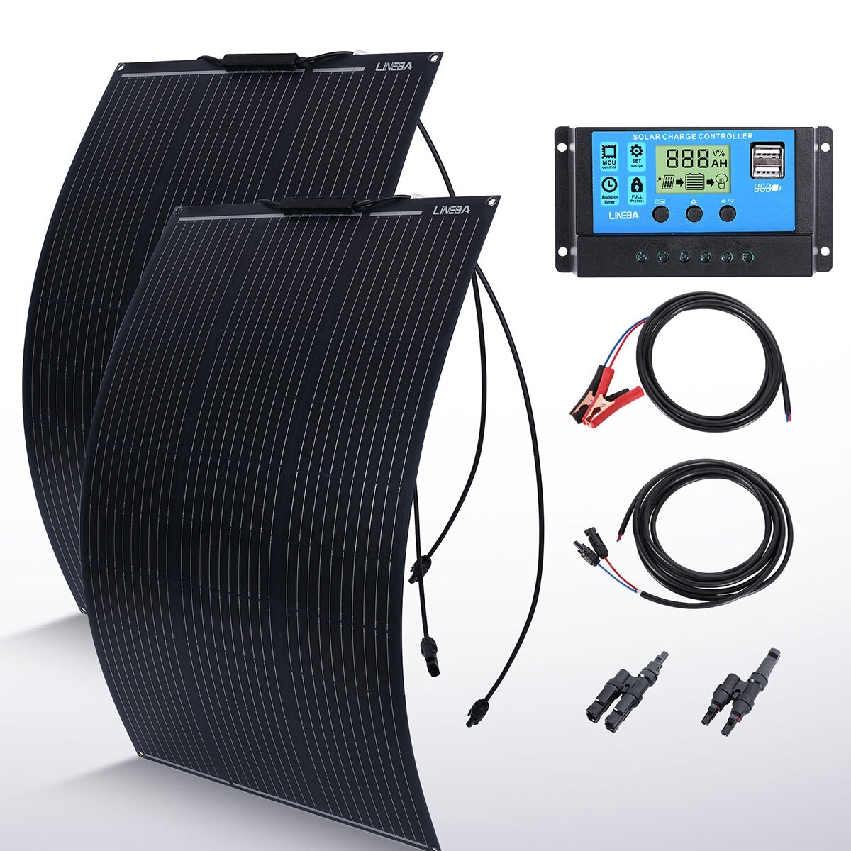 200W 100W Portable Flexible Mono Solar Panel+30A Controller RVs Camping Rooftop
