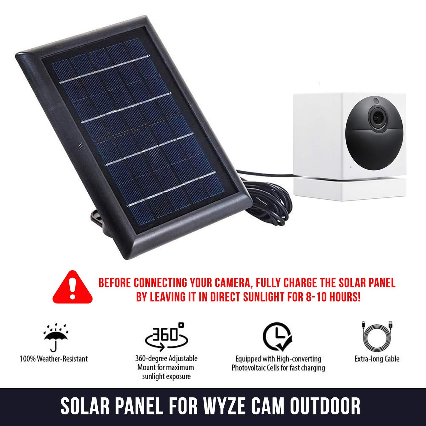 Wasserstein Solar Panel Wyze Cam Outdoor Weather-Resistant Charging Solution