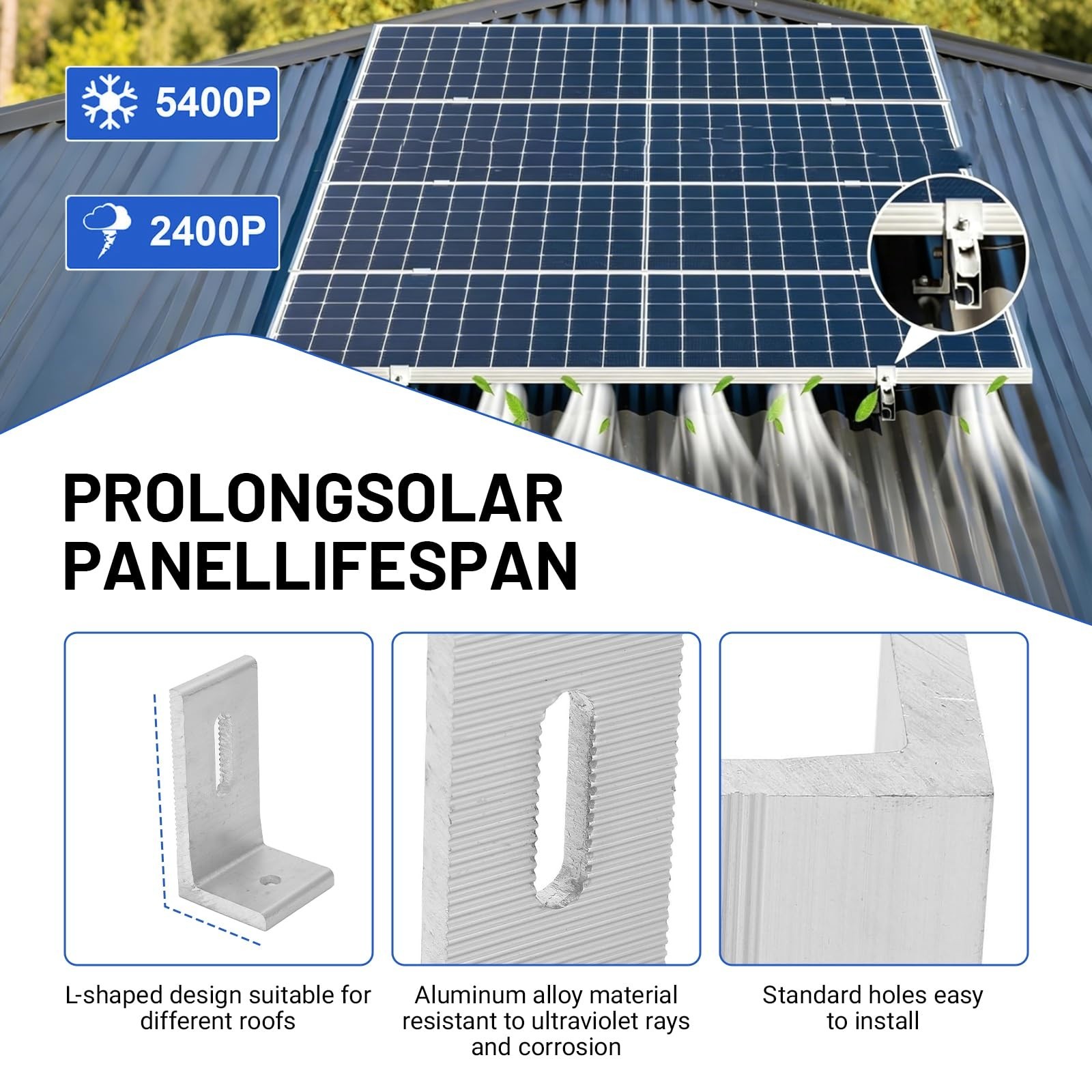 10Pcs L Foot Solar Mount Brackets, Aluminum PV Panel Mounting Kit, Waterproof Ro
