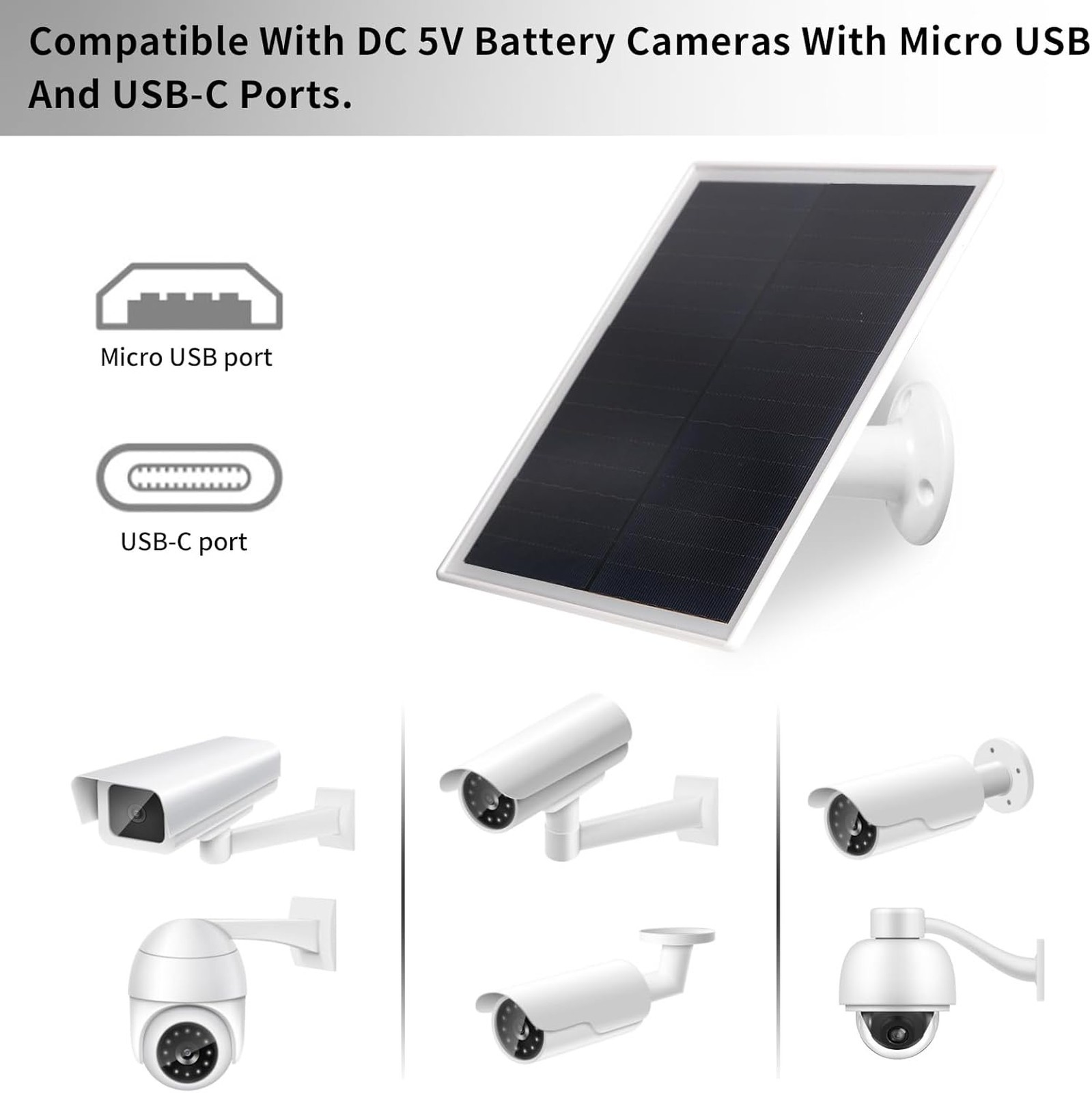 6W Solar Panel Charger with Micro USB and USB-C Port, Waterproof IP66 Outdoor