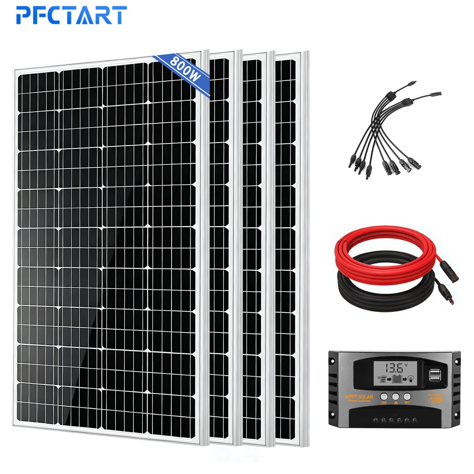 800W Solar Panel Kit 4pcs 200 Watt Solar Panel RV Charging Battery Power Boat