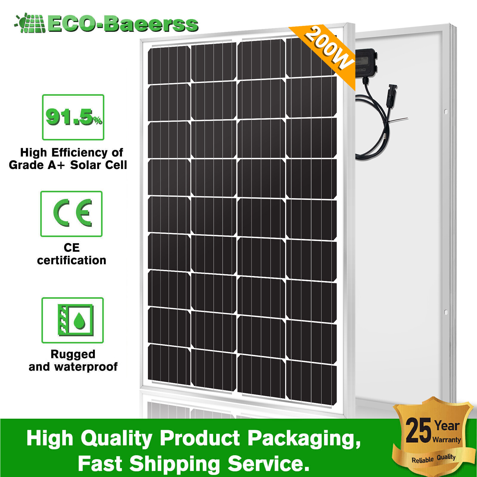 200W Watt Solar Panel 12V Mono Battery Charging Home Boat Camping RV Off Grid