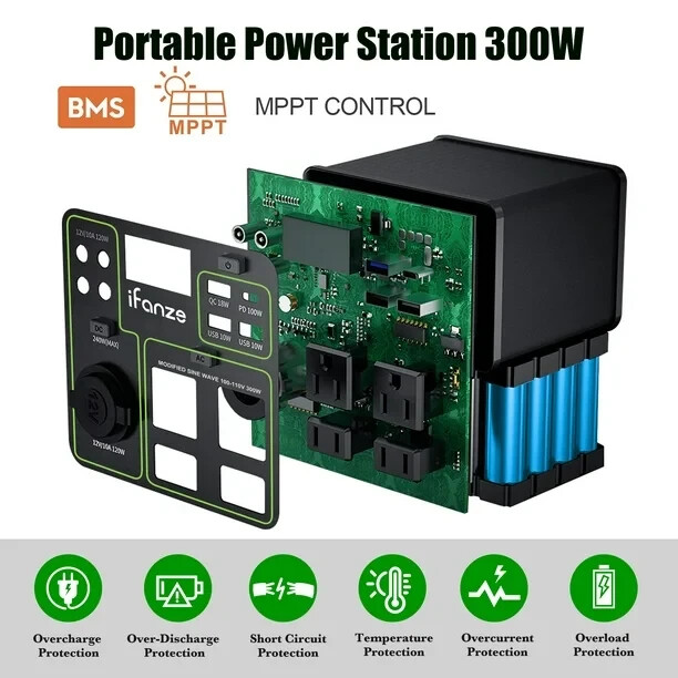 iFanze 300W Portable Power Station 296Wh Solar Generator AC/DC Ports, Black