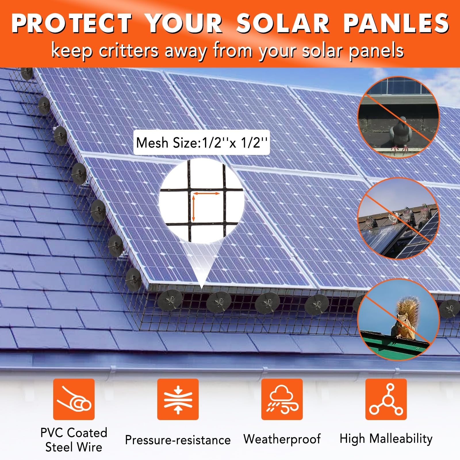 Heavy Duty PVC Coated Wire Mesh – 50/100/120 FT Solar Panel Critter Guard Kit