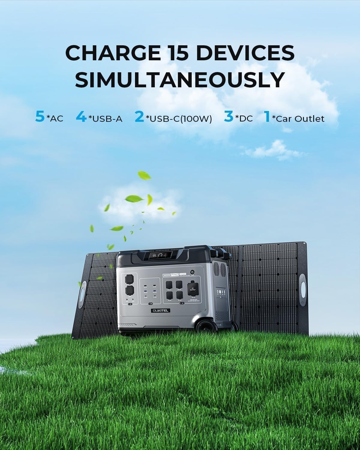 OUKITEL 5120Wh Solar Generator 3600W Power Station 5x3600W AC Output-6000W Surge