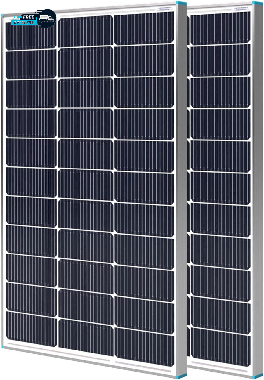 2PCS Solar Panels 100 Watt 12 Volt High Efficiency Monocrystalline PV