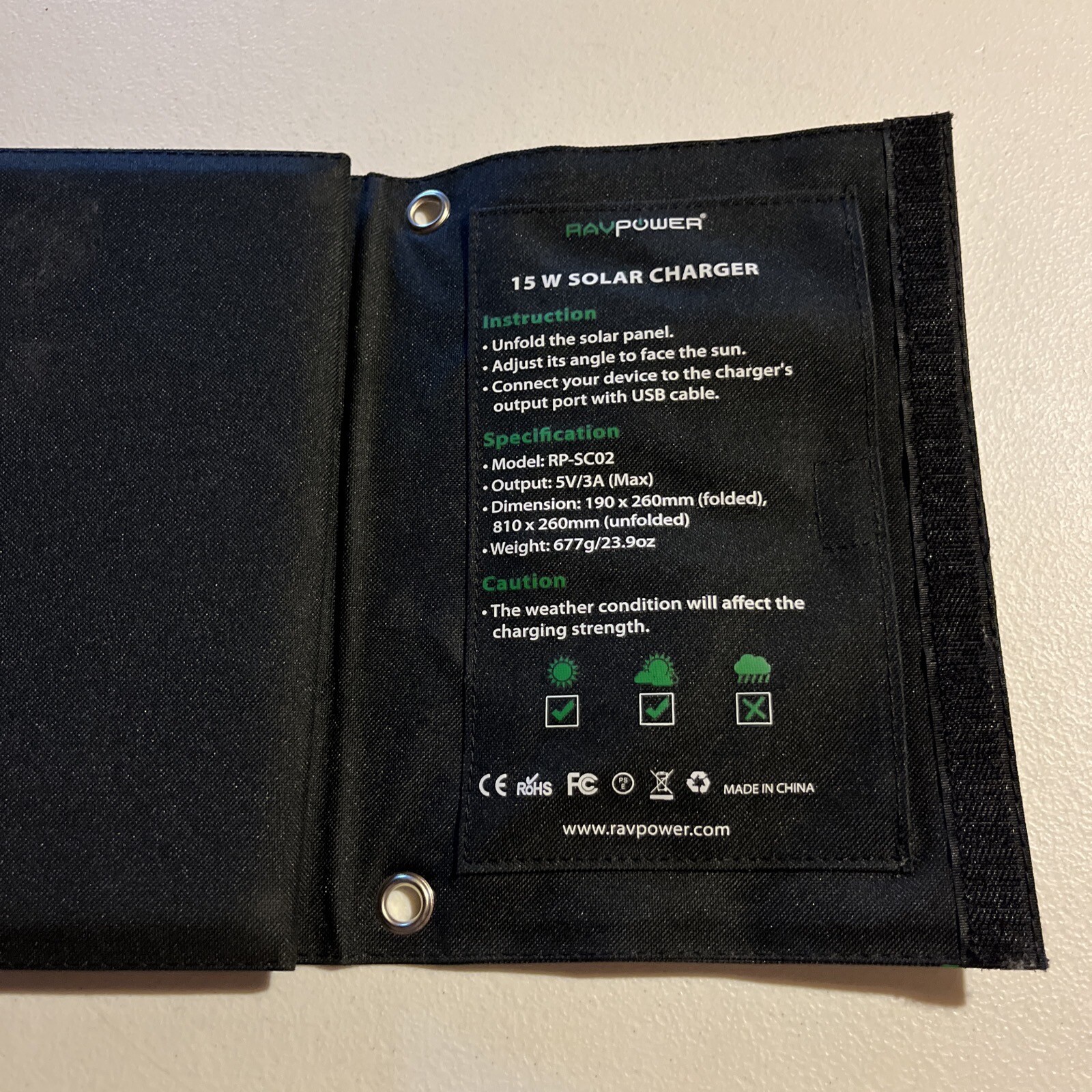 RAVPower RP-SC02 Solar charger 15W Solar Panel 2 USB Works Tested