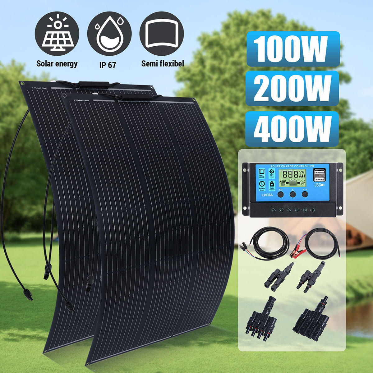 200W 400W Solar Panel Kit Battery Charger Controller for Boat RV Home Generator