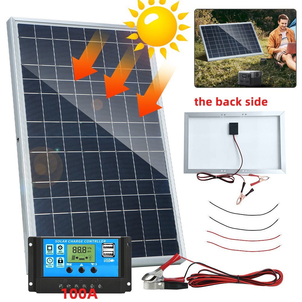 10W Solar Panel Trickle Charger 12V Solar Battery W/ 100A Controller Maintainer