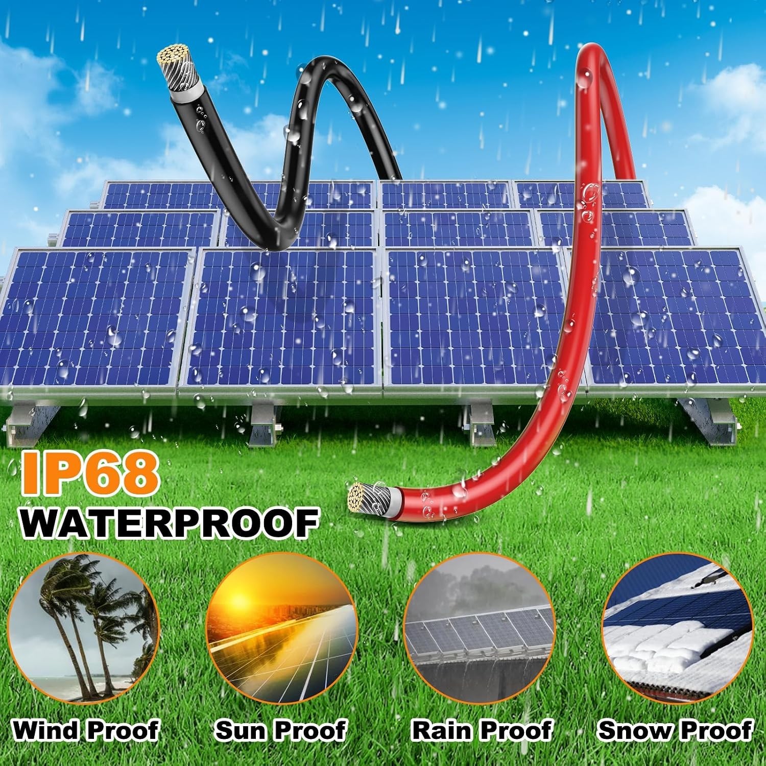2×50 Feet Solar Panel Wire, 10AWG Solar Wire Tinned Copper 10 Gauge PV Cable,…