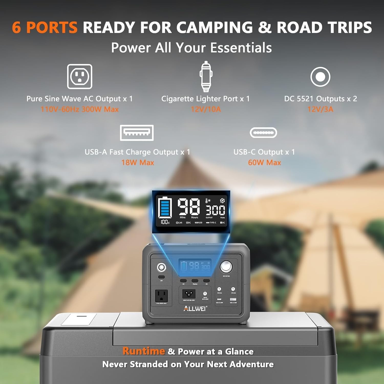 Estación de energía portátil mejorada de 300 W (potencia máxima de 600 W)