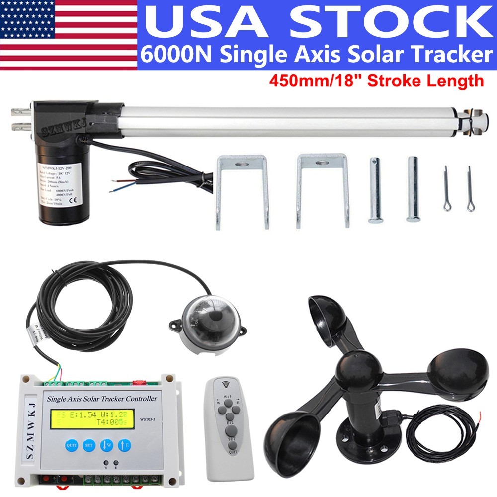 6000N Solar Tracker Kits W/ 18″ Linear Actuator W/ LCD Controller W/ Anemometer