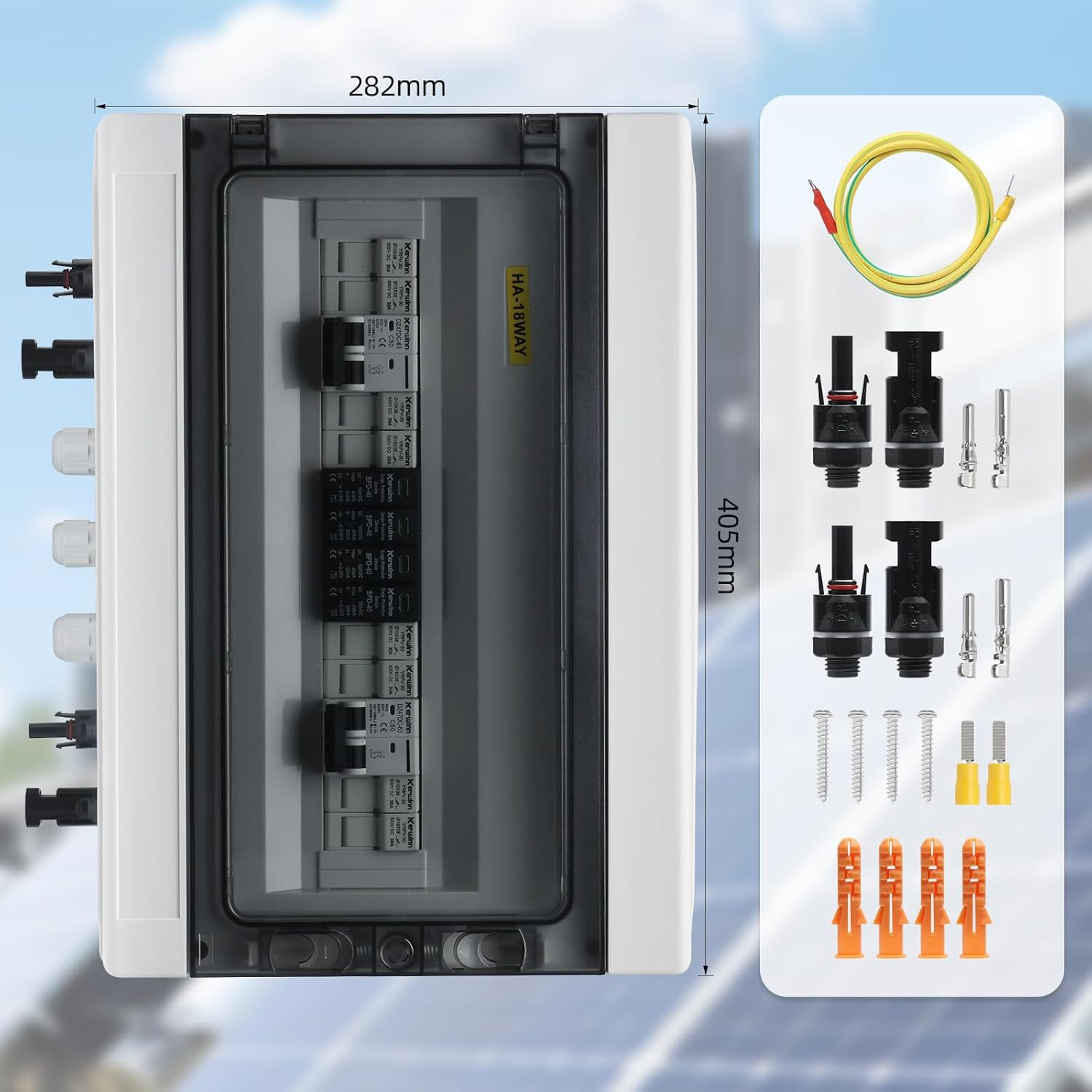 PV Solar Combiner Box,50A 500V Junction Box IP65 Waterproof 4 String 4 in 2 Out
