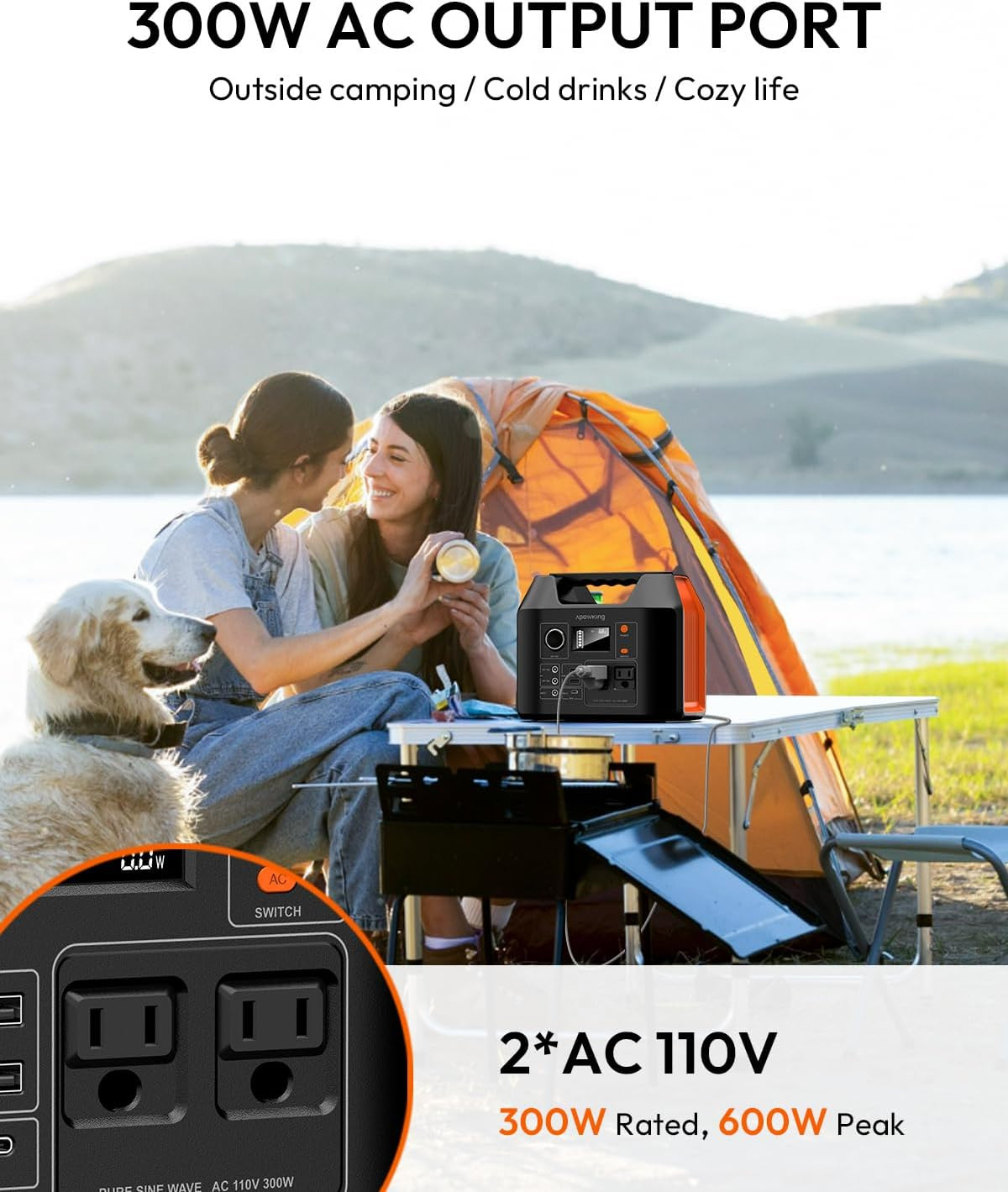 Solar Powered Generator, 300W Portable Power Station with Solar Panel 40W Includ