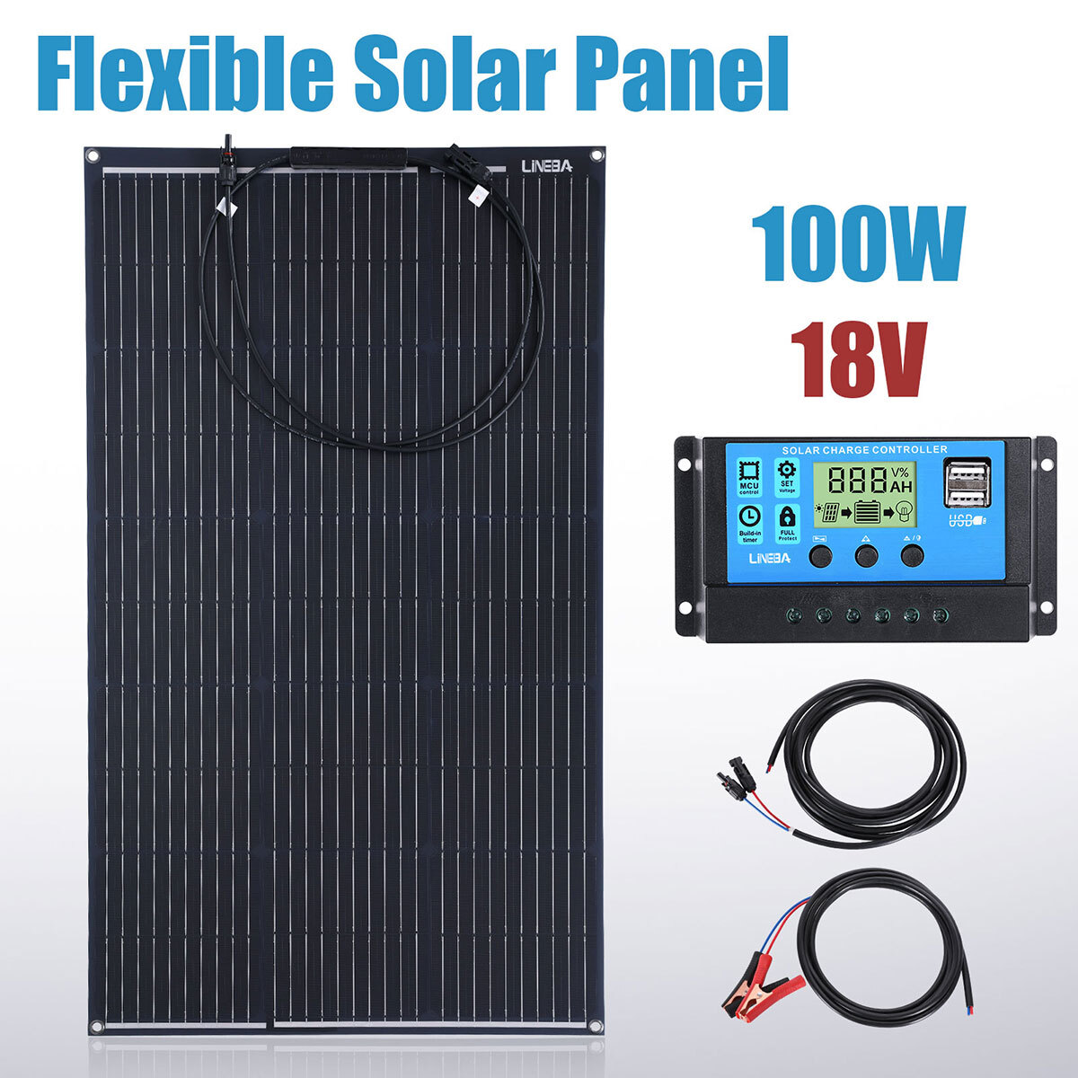 100W Flexible Solar Panel 12V Mono Battery for Caravan RV Boat Camper Van Shed