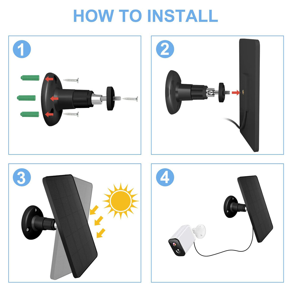 Solar Panel for Ring Stick Up Spotlight Cam Battery 10ft Cable Outdoor Universal