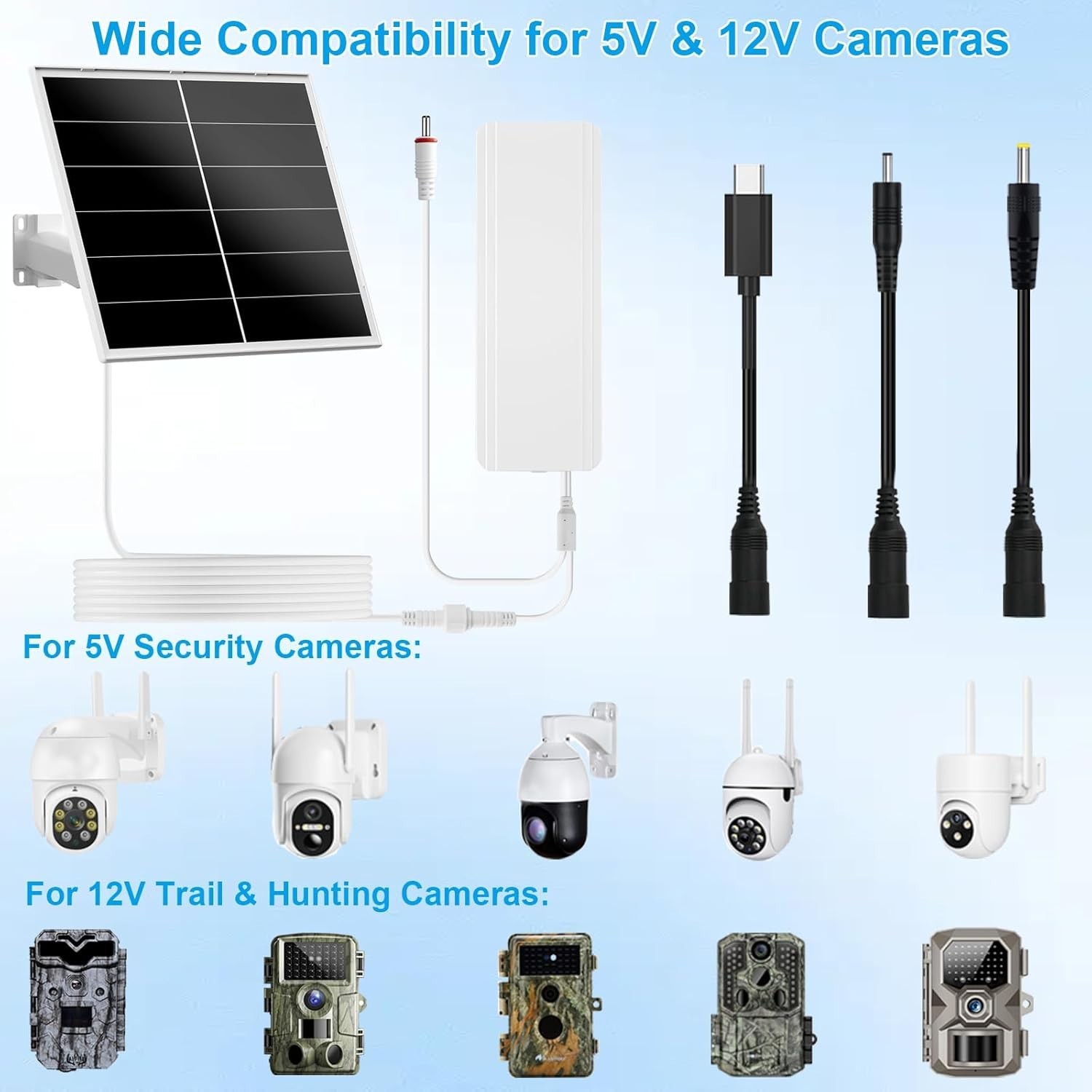 20W Solar Panel Kit with 24000mAh Battery for Security & Trail Cameras, 5V/12…