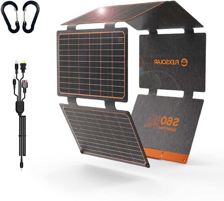 FlexSolar 60W Portable Solar Panels Chargers with PD3.0 USB-C,QC3.0 USB-A and DC