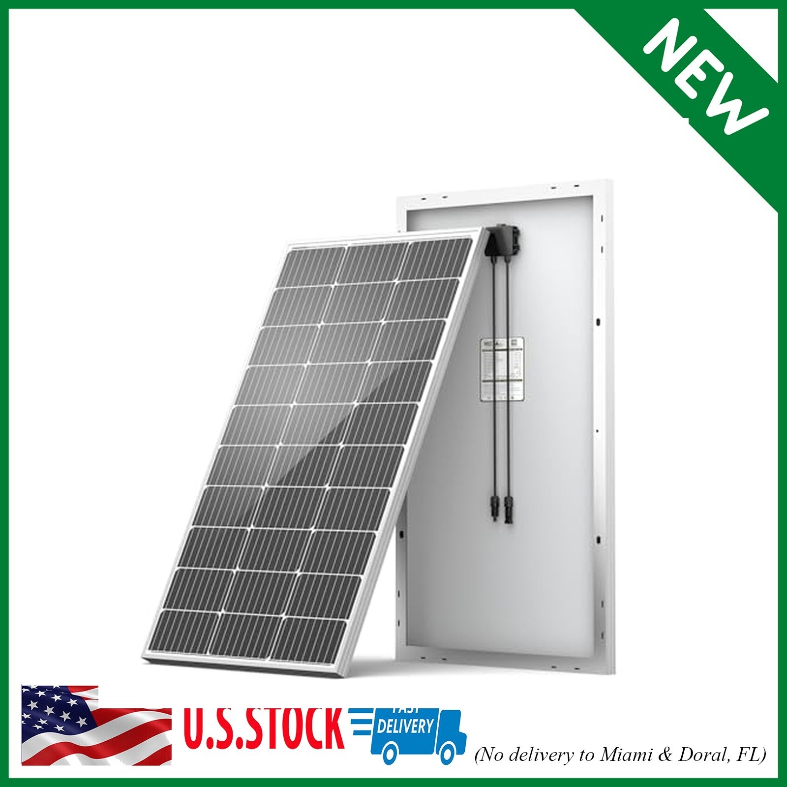 100 Watt 12V Monocrystalline Solar Panel with Solar Connectors, High Efficiency