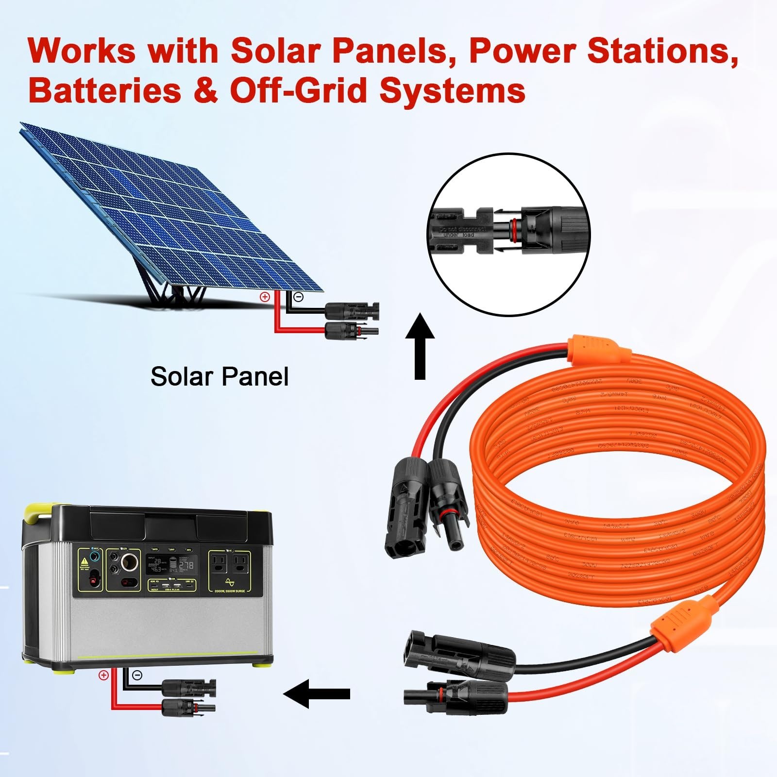 20FT Solar Extension Cable, 14AWG Tinned Copper, Heavy Duty Outdoor Power Cord f