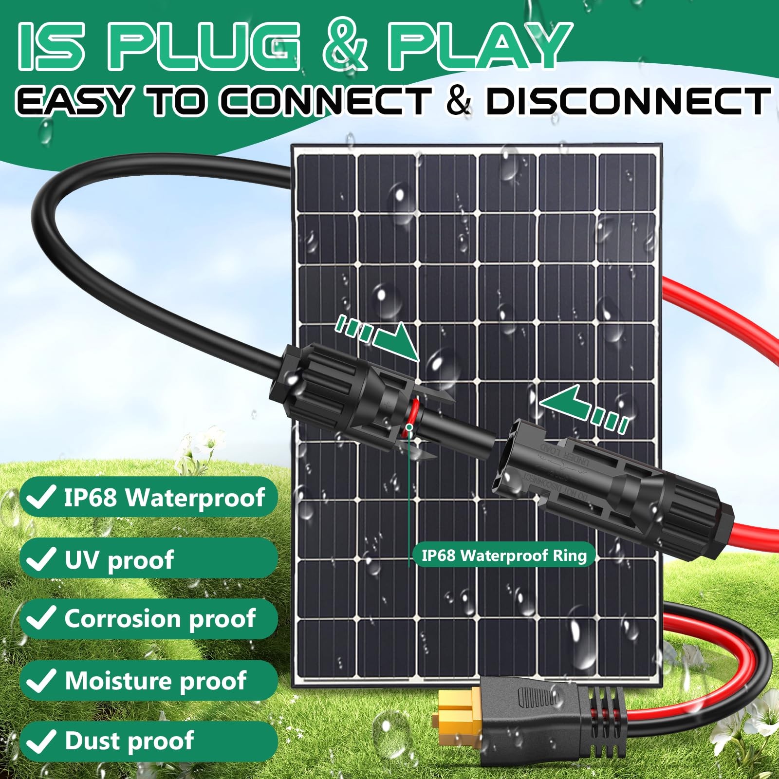 10AWG XT60 Solar Cable 10FT, Solar to XT60 Charging Cable 3 15 20 30 40 50FT,…
