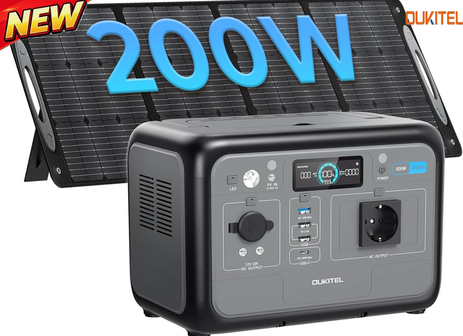 Portable Power Station 512Wh LiFePO4 Battery 800W/512Wh With 200WSolar Generatoe