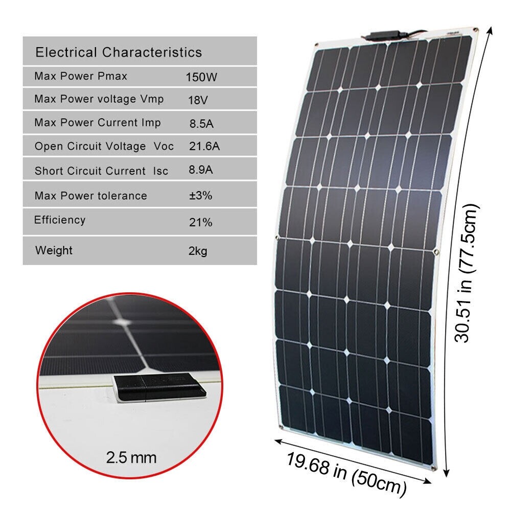 150W Mono Solar Panel for 12V-24V Solar Kit Off Grid With 30A Controller Free