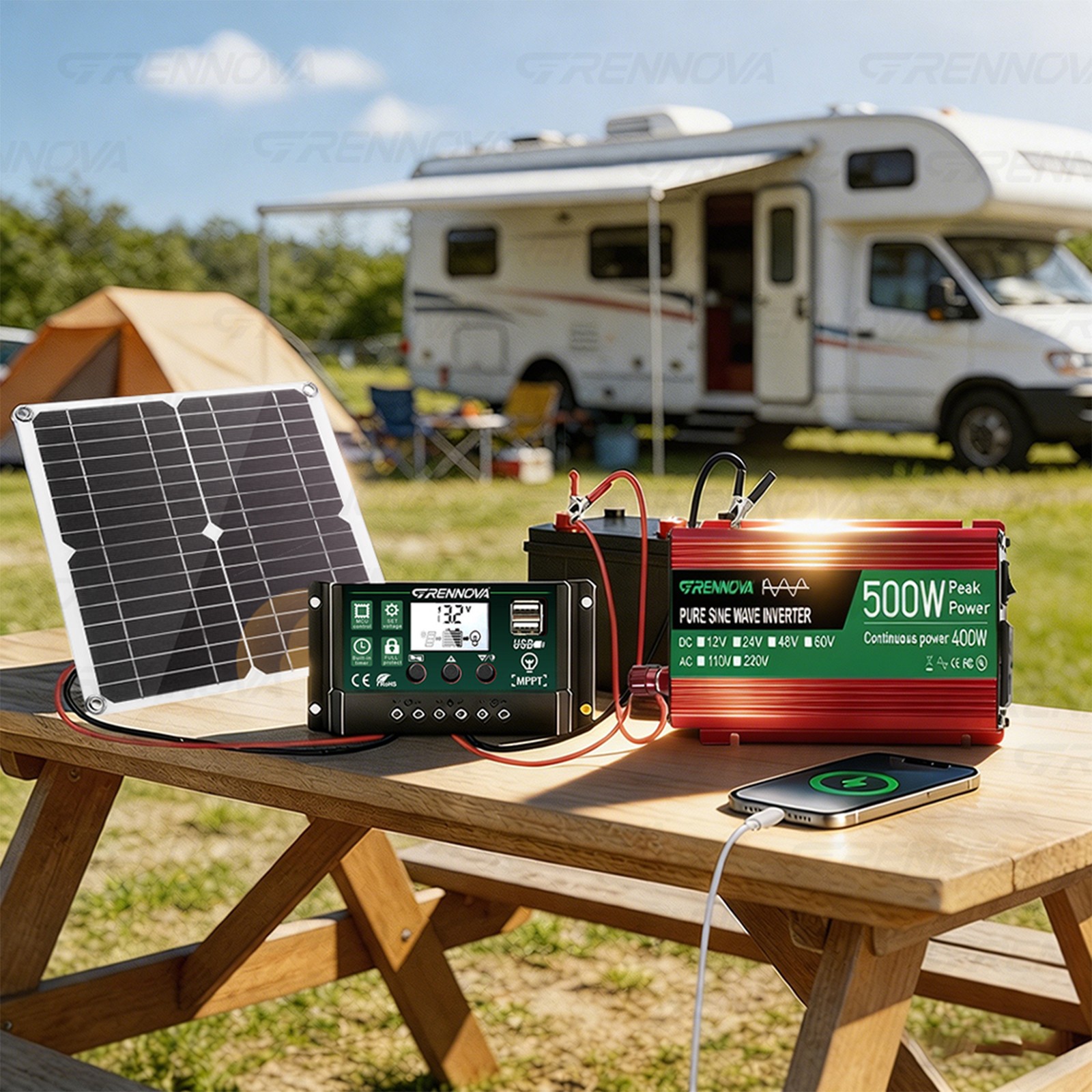 Grennova 500W Pure Sine Solar Kit 60A MPPT RV Home Off-Grid Power