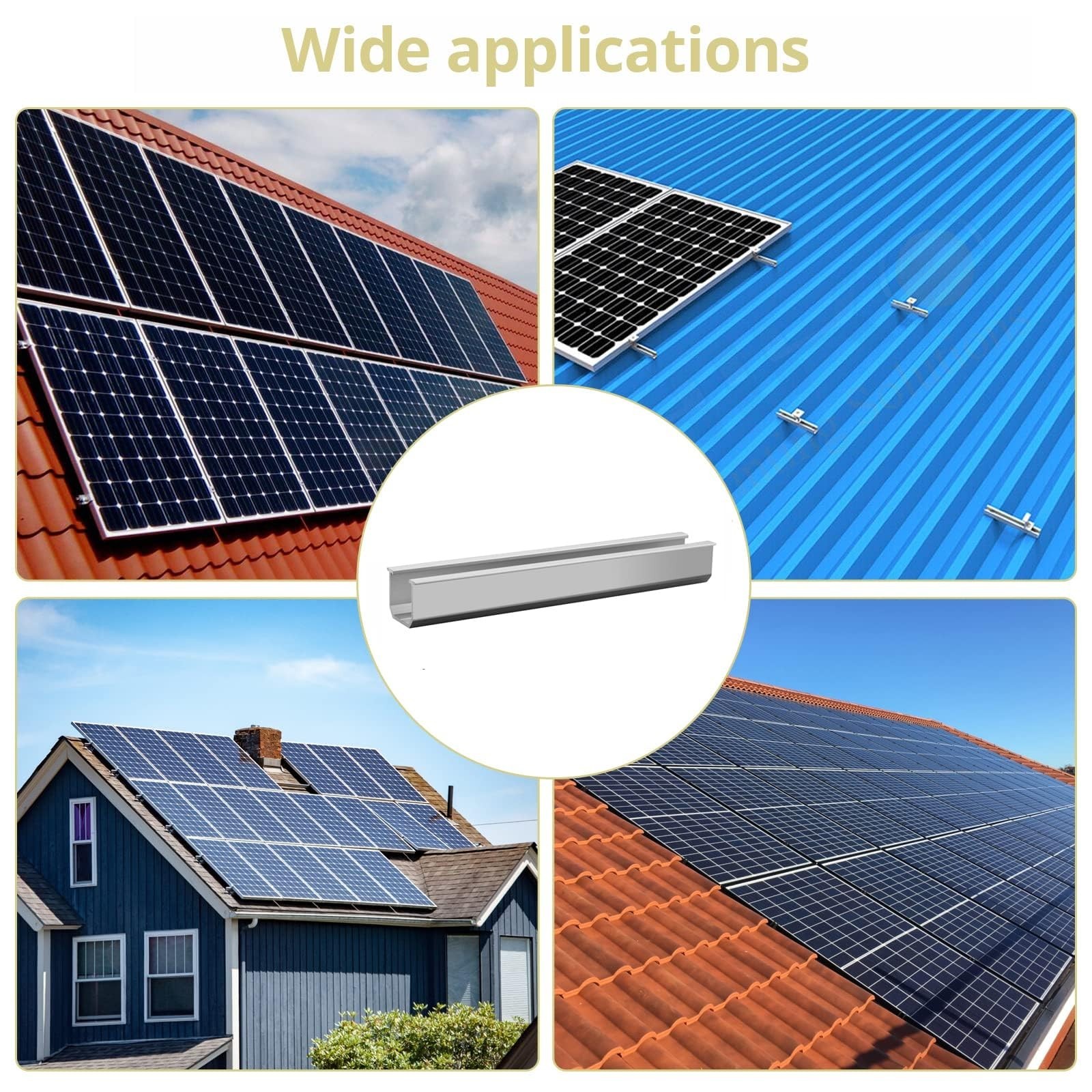 6Pcs Solar Panel Mounting Rail Kit, Aluminum Brackets with Screws & Pads for Roo