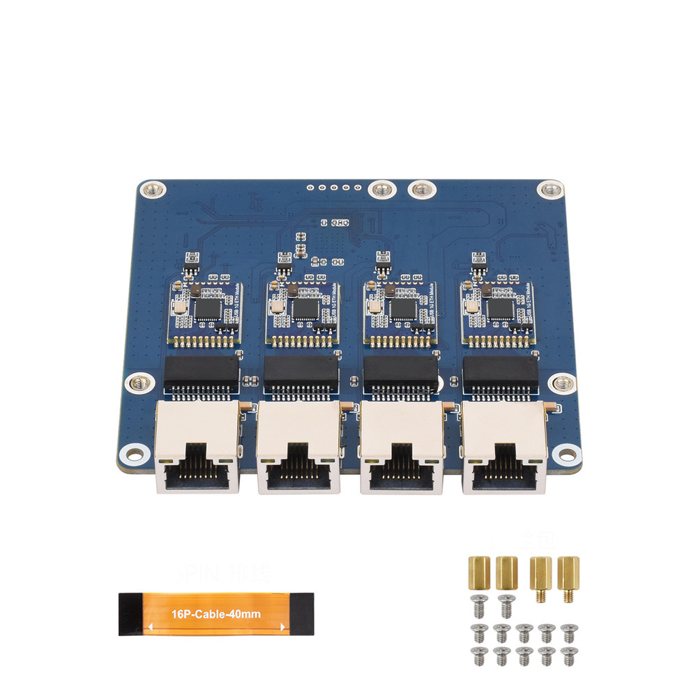 4-Port Gigabit Ethernet Adapter Board for Raspberry Pi 5 91.5mm x 85mm Size