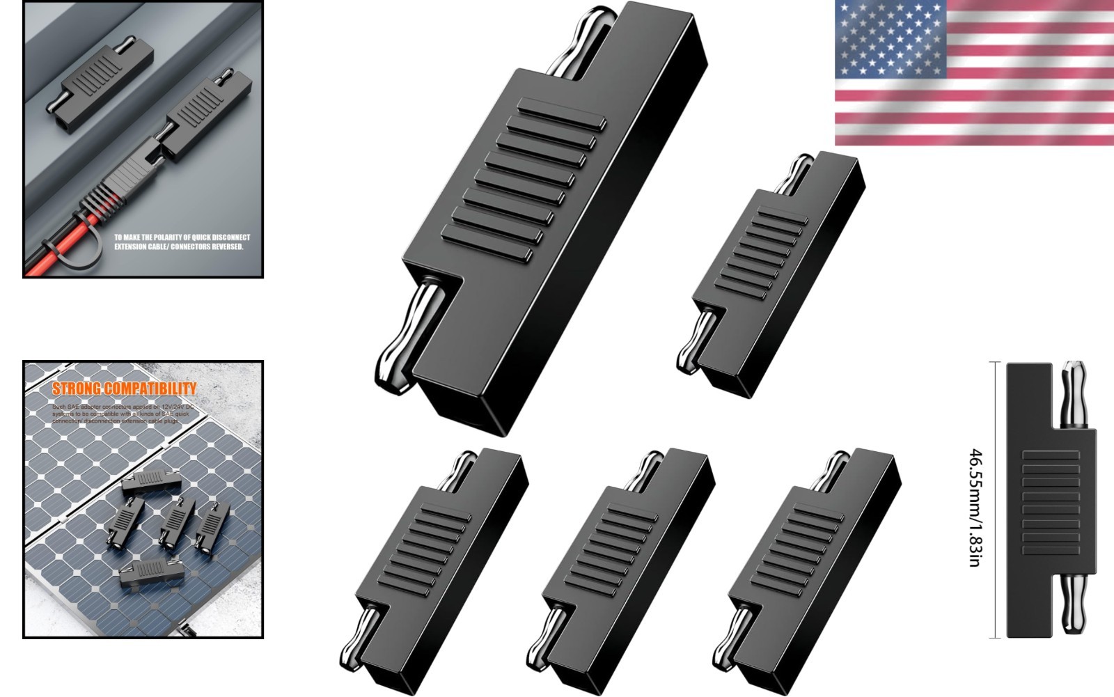 Quick Disconnect 5-Pack SAE Connector Set with Polarity Reverse for 12V Systems