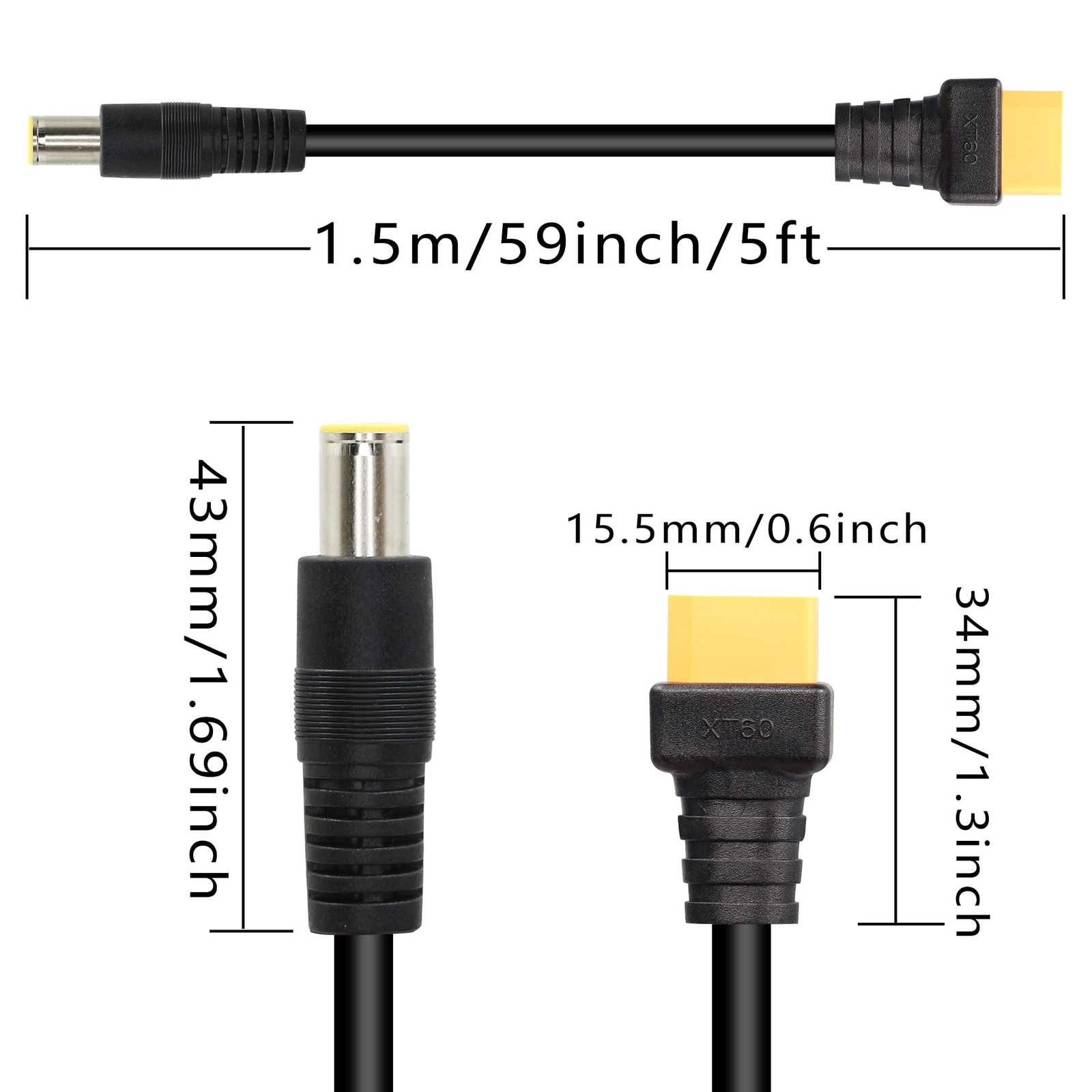 DC 8mm to XT60 Power Cable, 5Ft DC7909 7.9mm x 5.5mm Male to XT-60 Male Adapter