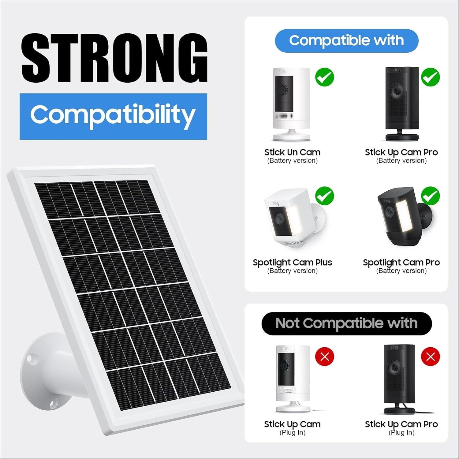 Panel solar para cámara Ring, paquete de 2 paneles solares para cámara de seguri