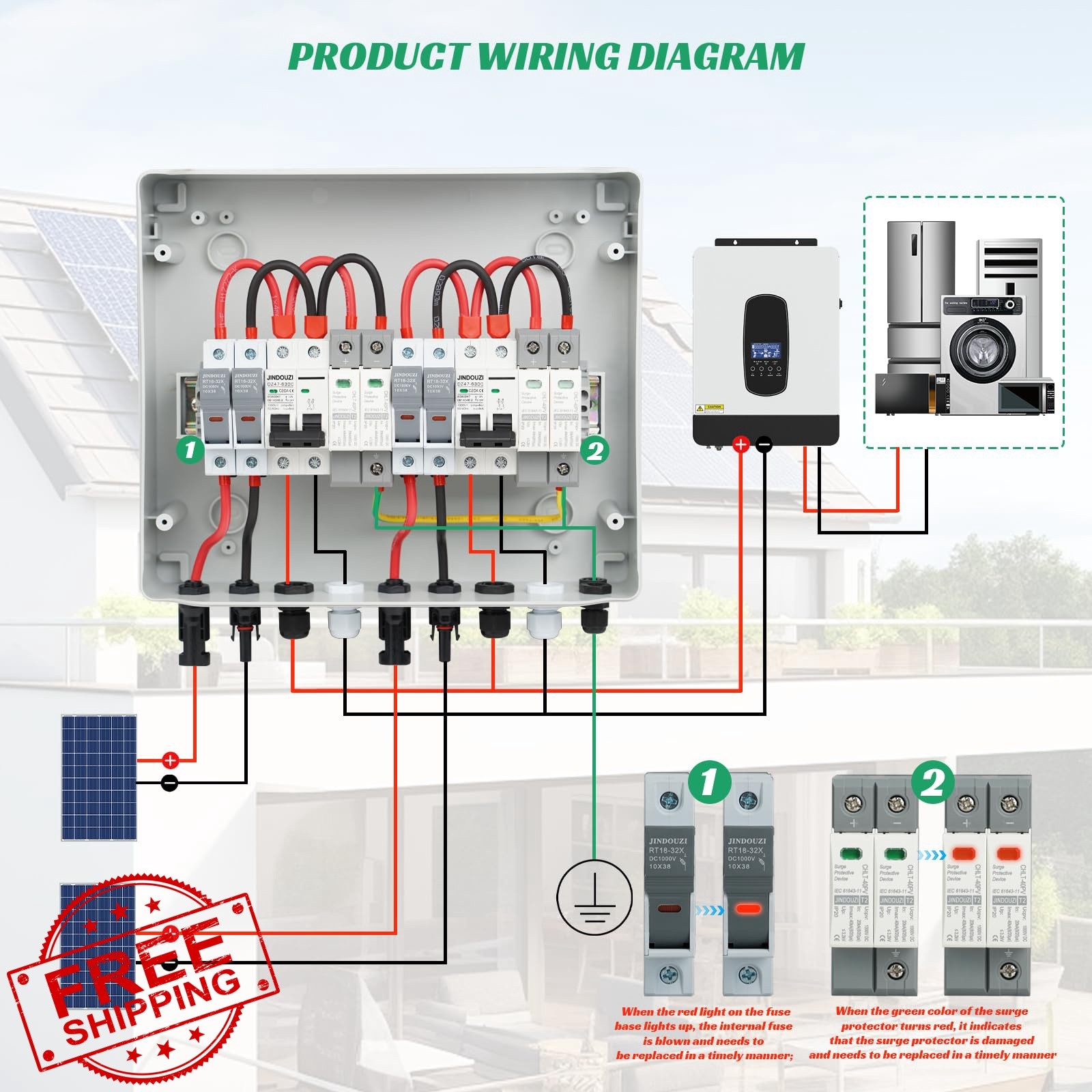 JINDOUZI Solar Combiner Box 2 In 2 Out 20A