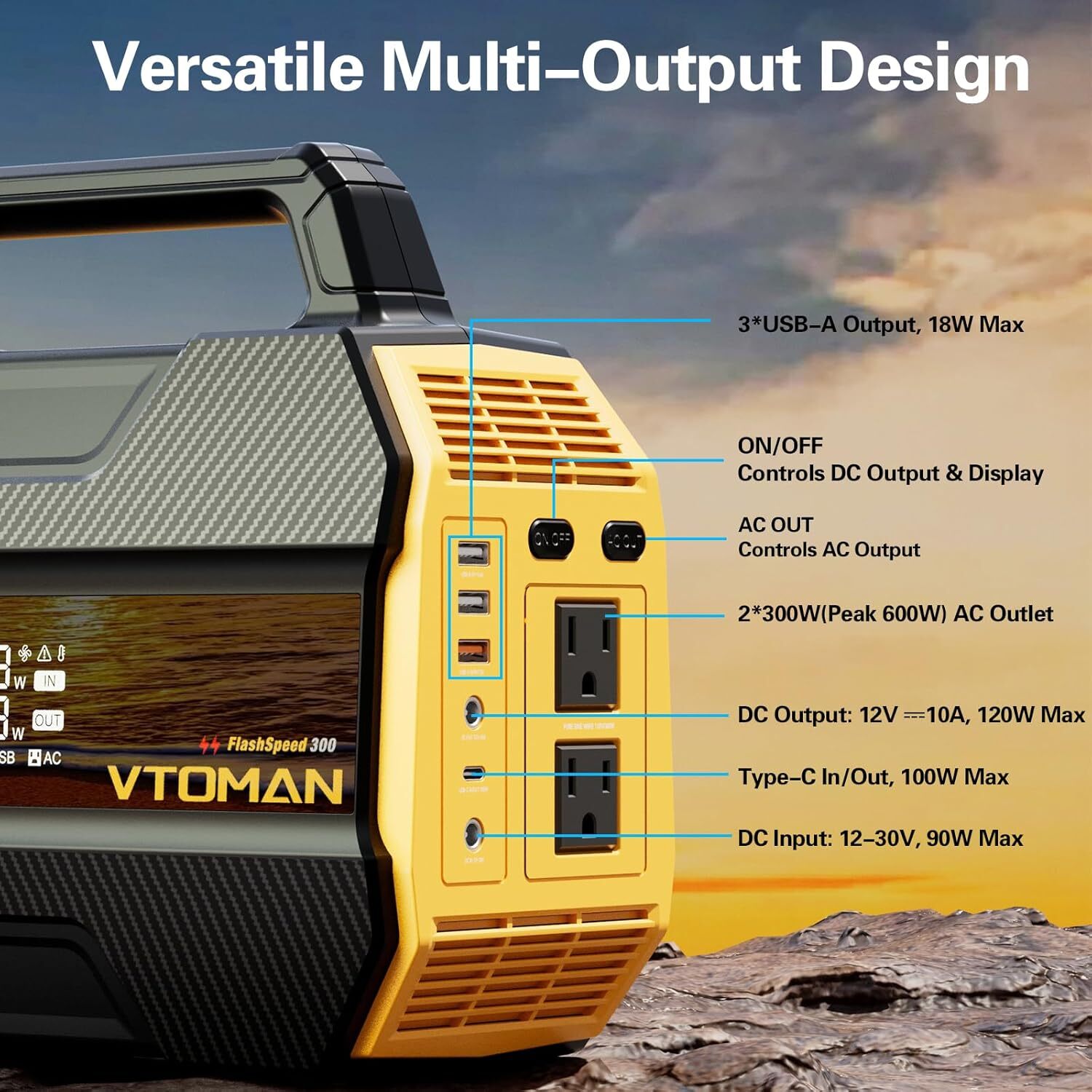 VTOMAN FlashSpeed 300 Portable Power Station 300W 230Wh Solar Generator LiFePO4