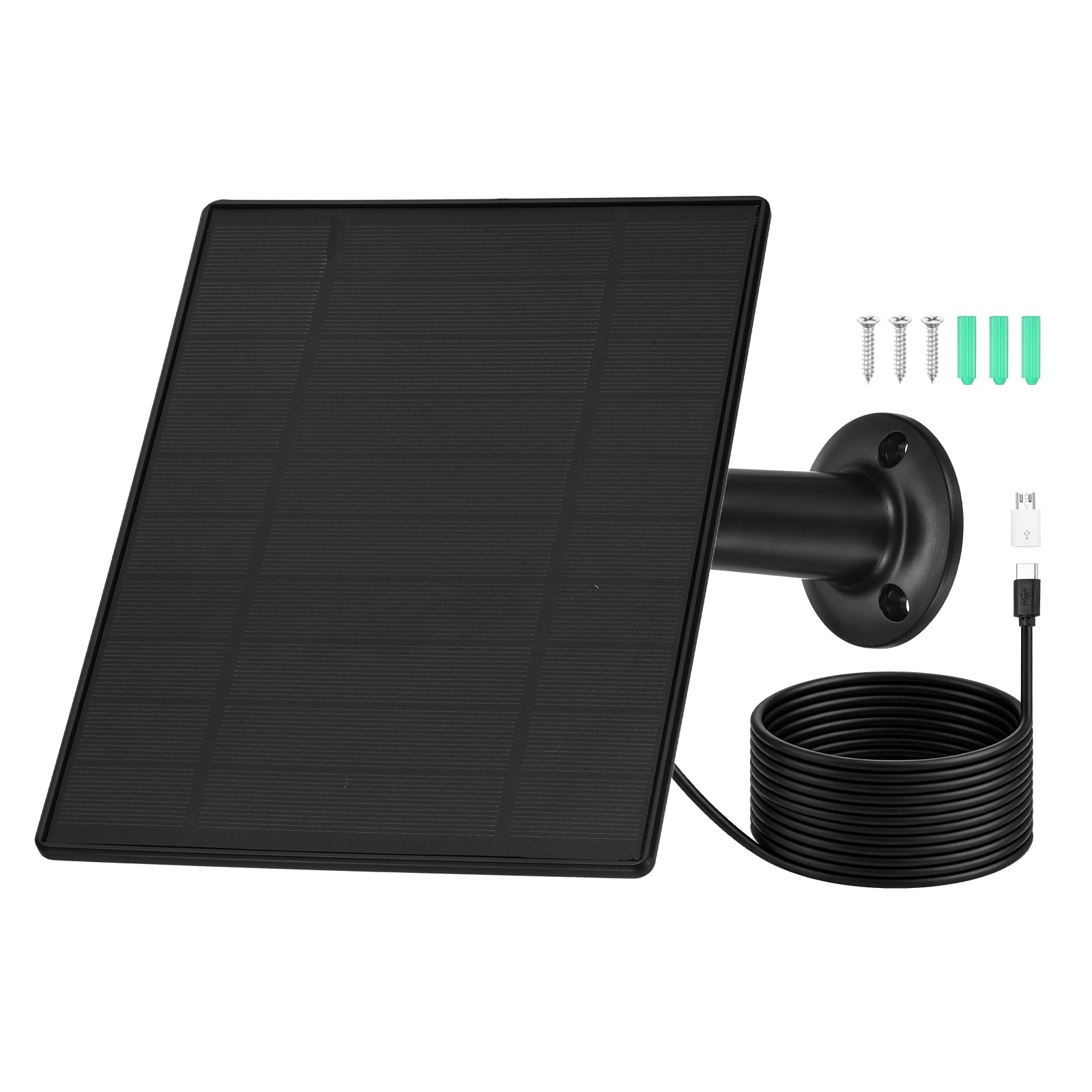 1 Pack of 5V 6W Solar Panel, Waterproof Dual Type-C/USB Solar Charger, Black