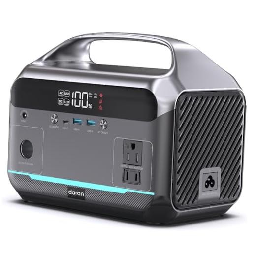 Portable Power Station 1200W Surge, 288Wh LiFePO4 Battery Solar Black