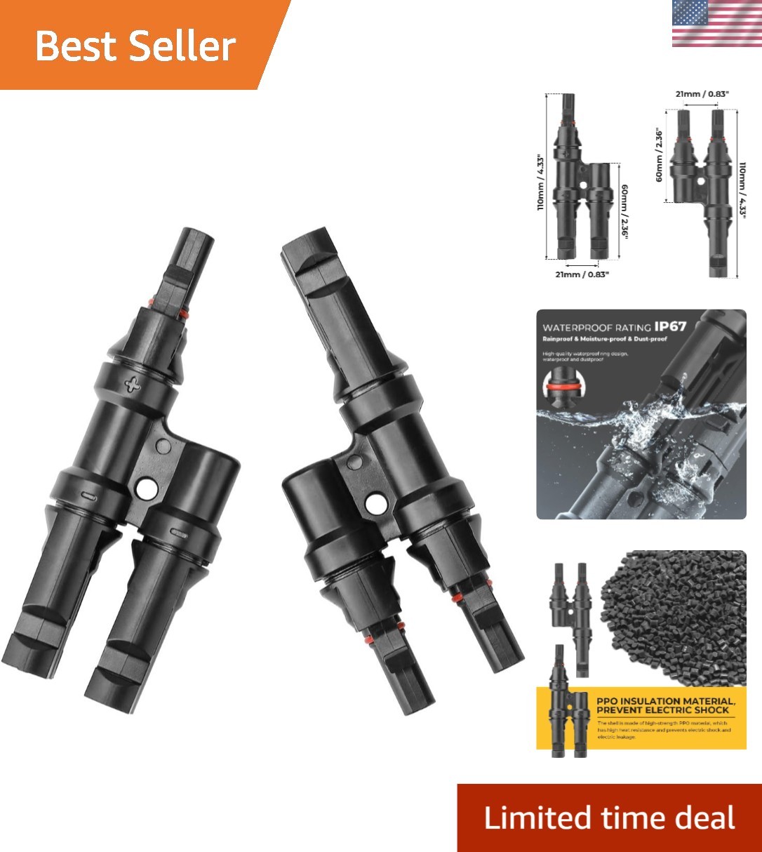 Plug and Play Solar Branch Connectors – 1 Male to 2 Female & 1 Female to 2 Male
