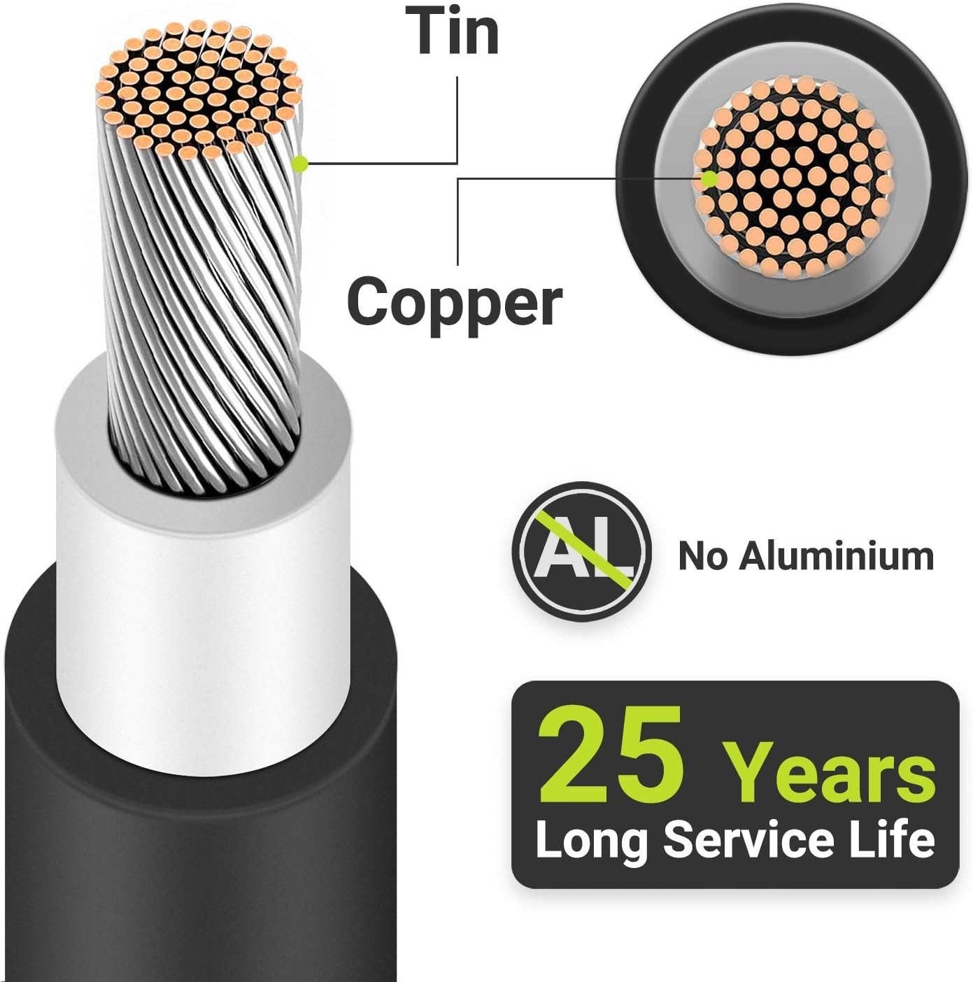 Solar Extension Cable 10AWG Black 100ft Weatherproof for PV Outdoor Use