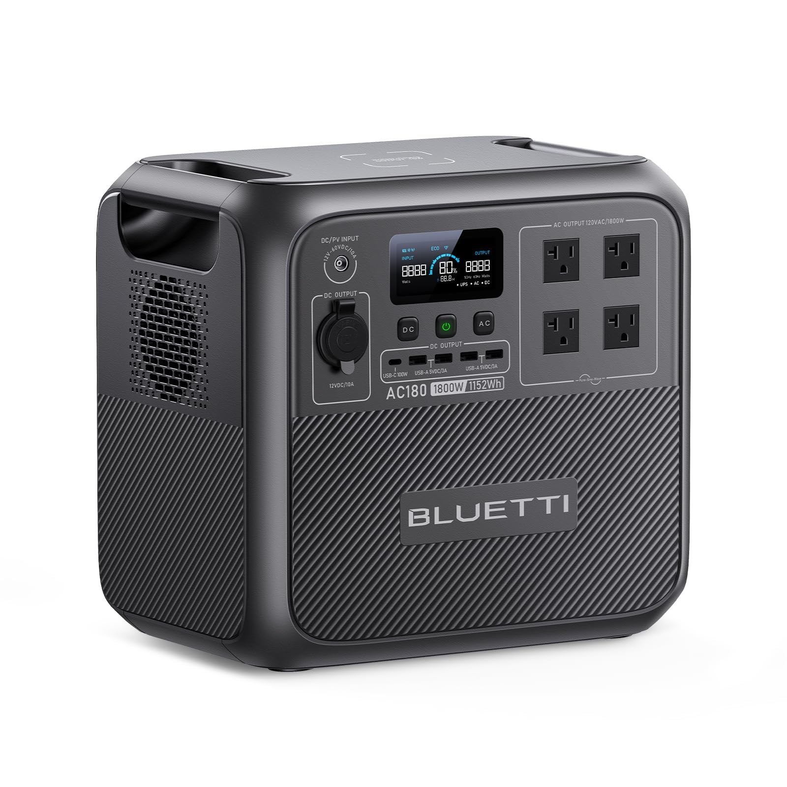 BLUETTI Portable Power Station AC180 1152Wh LiFePO4 Battery Backup w/ 2 1800W