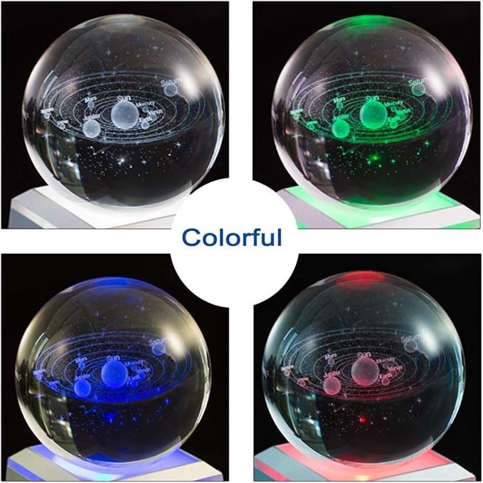3D Solar System Crystal Ball 3.15” with LED Light Base – Educational Night Light
