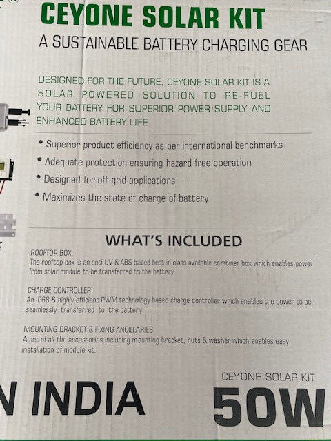 Waaree Ceyone Solar Kit, 50W, Rooftop Box, W/ Mounting Kit & Controller, New
