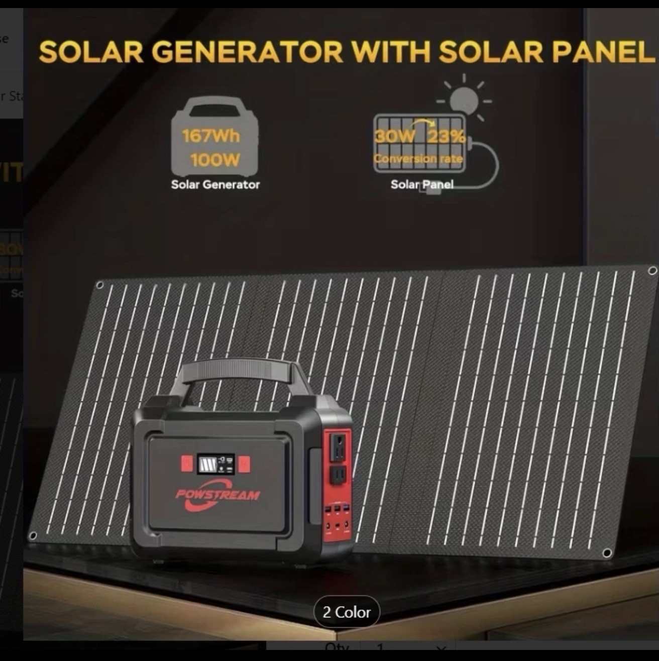 Portable Power Station 167Wh w/ 30W Solar Panel 350W Backup Power Bank with 2*AC
