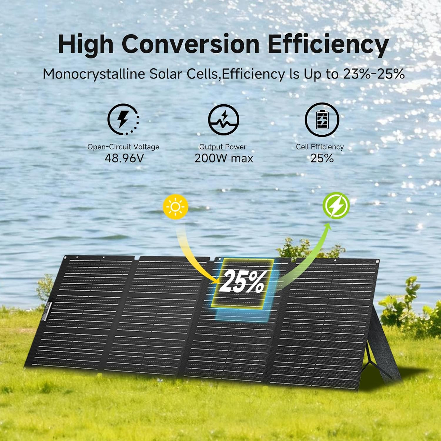 200 Watt Portable Solar Panel SE200, 25% High Efficiency Foldable Solar Charger,
