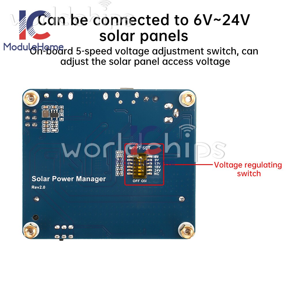 Power Manager Module for 6V~24V Solar Panel Support MPPT USB Battery Charging