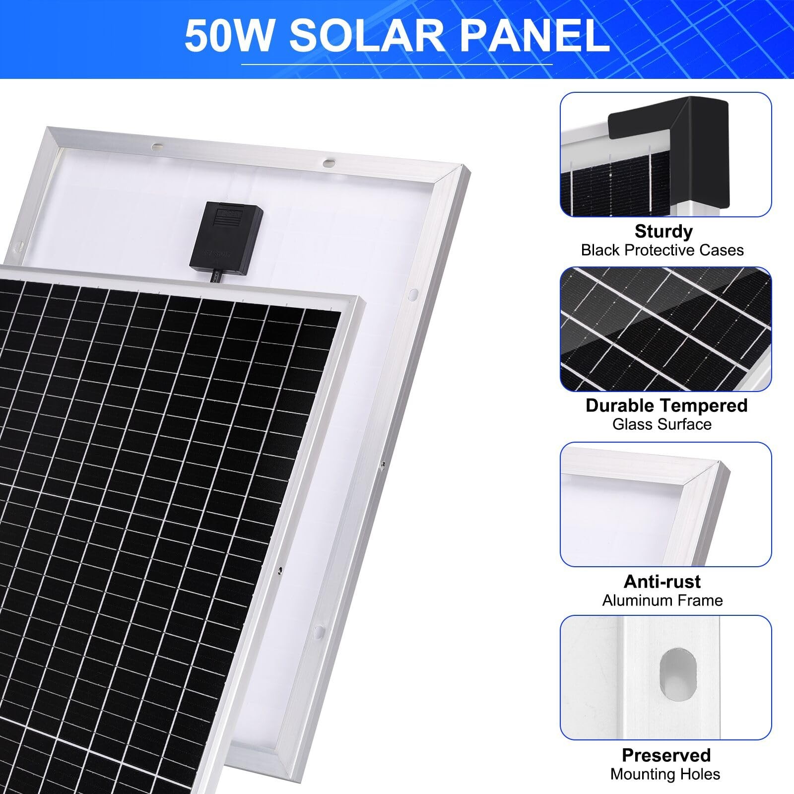 Solar Panel Kit 50W with 10A Charge Controller Monocrystalline Solar Panel Ki…