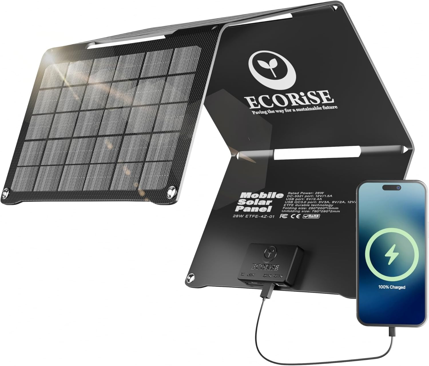 Portable Foldable Solar Panel USB-C & USB-A Fast Charging,28W,Ideal for Disaster
