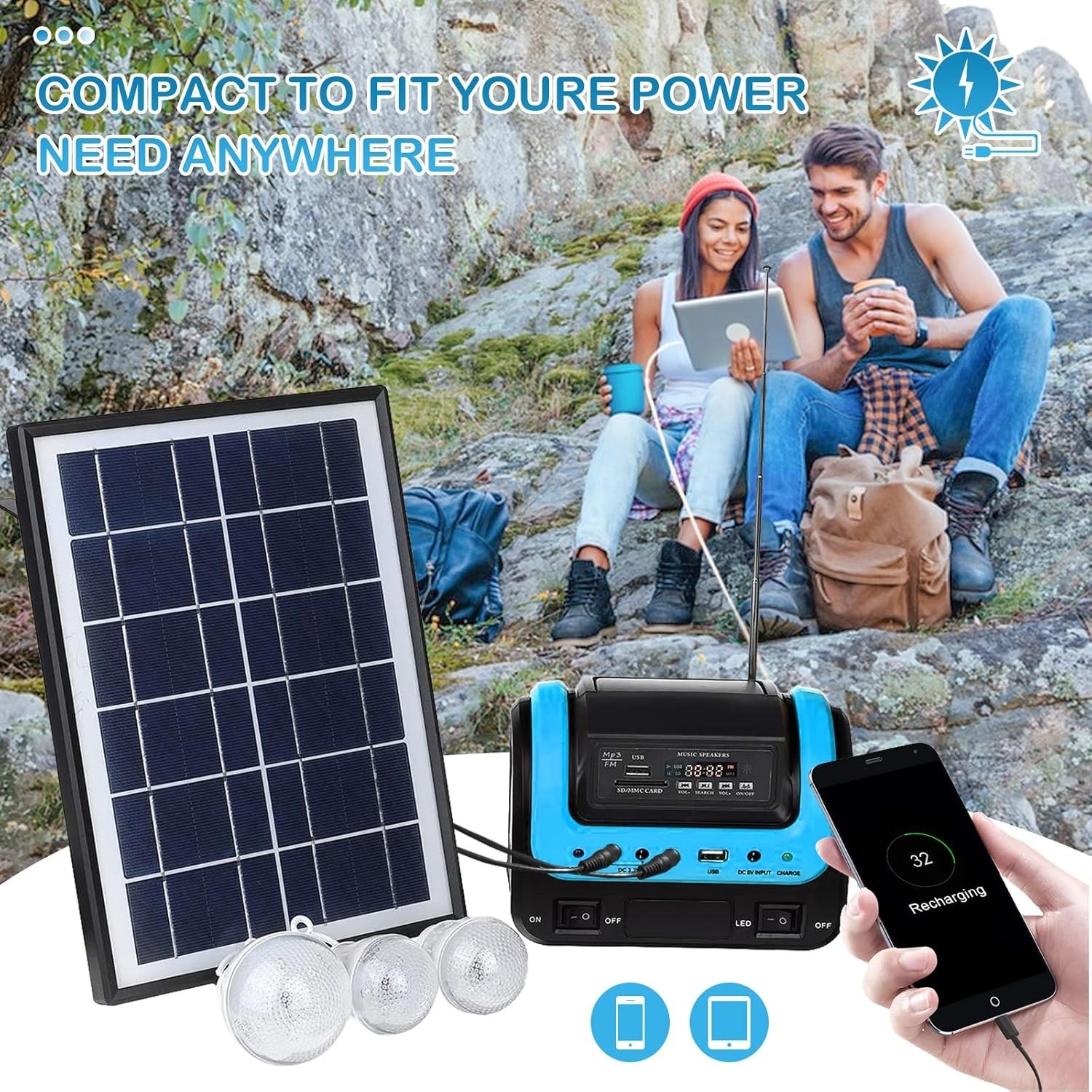 Emergency Solar Power Generator – 144W Portable Power Bank with LED Light