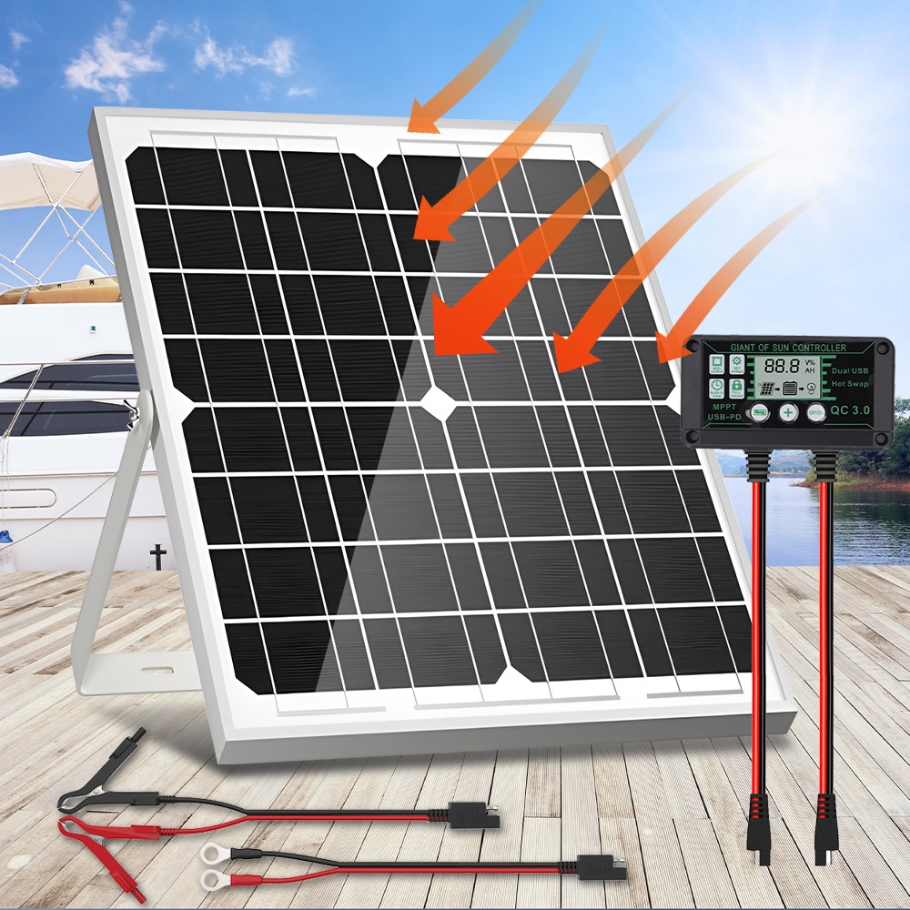 12V 60W Solar Power Car Battery Trickle Charger Maintainer with MPPT Controller